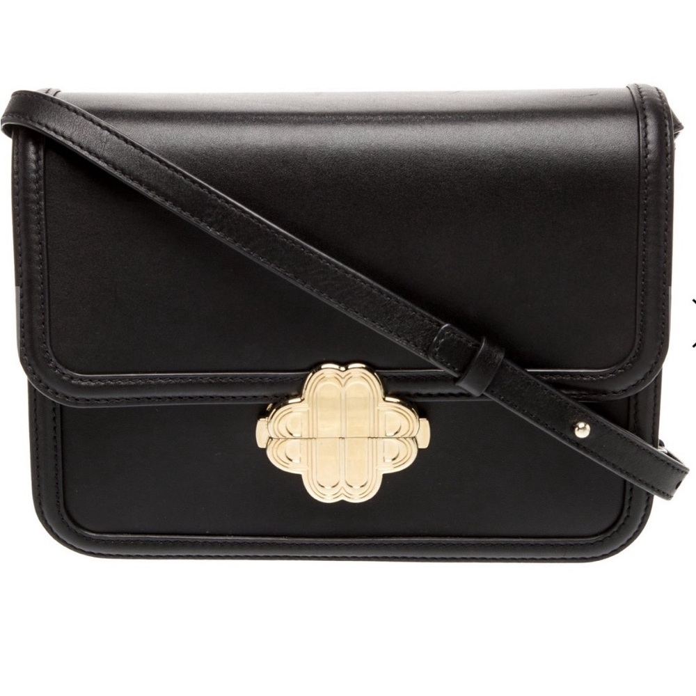 Maje Black Leather Crossbody with Gold Decorative Clasp